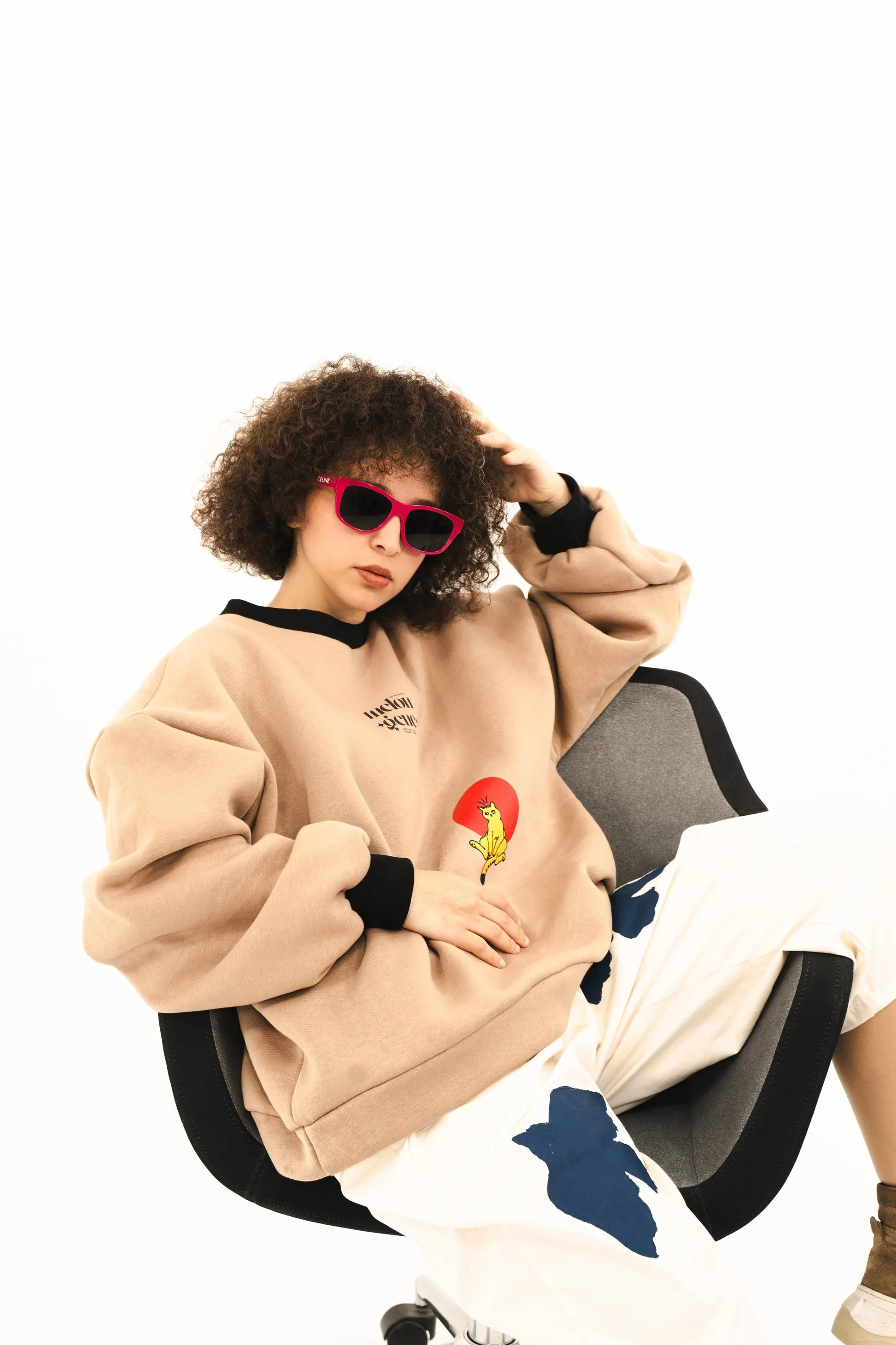 There Was a Cat So Bored with the World Oversized Black & Beige Sweatshirt