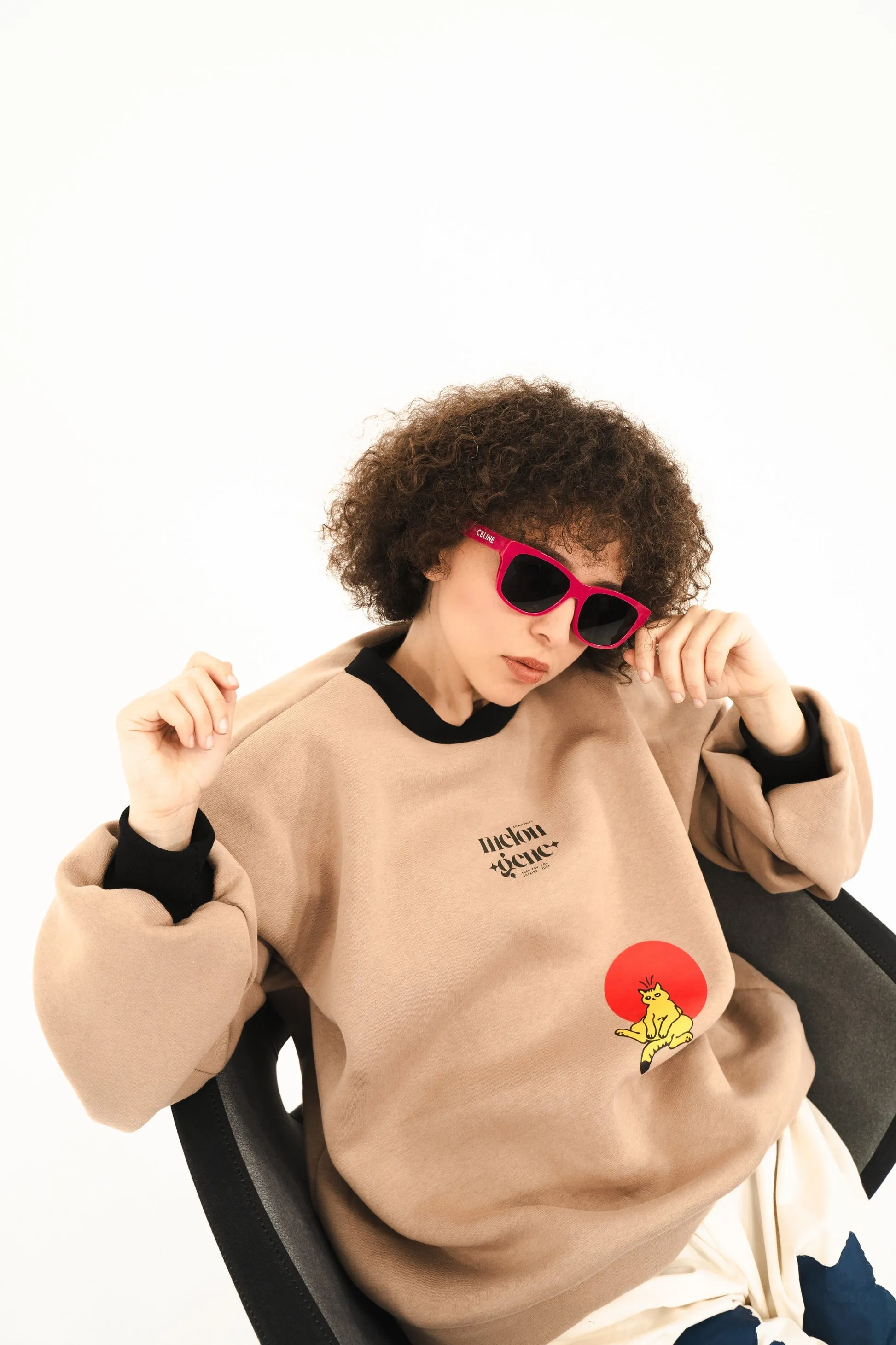 There Was a Cat So Bored with the World Oversized Black & Beige Sweatshirt