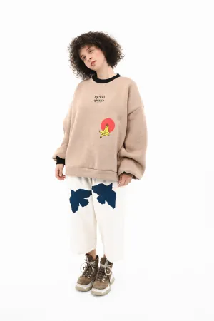 There Was a Cat So Bored with the World Oversized Black & Beige Sweatshirt
