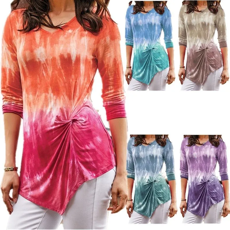 Tie Dye V Neck Long Sleeve Shirt