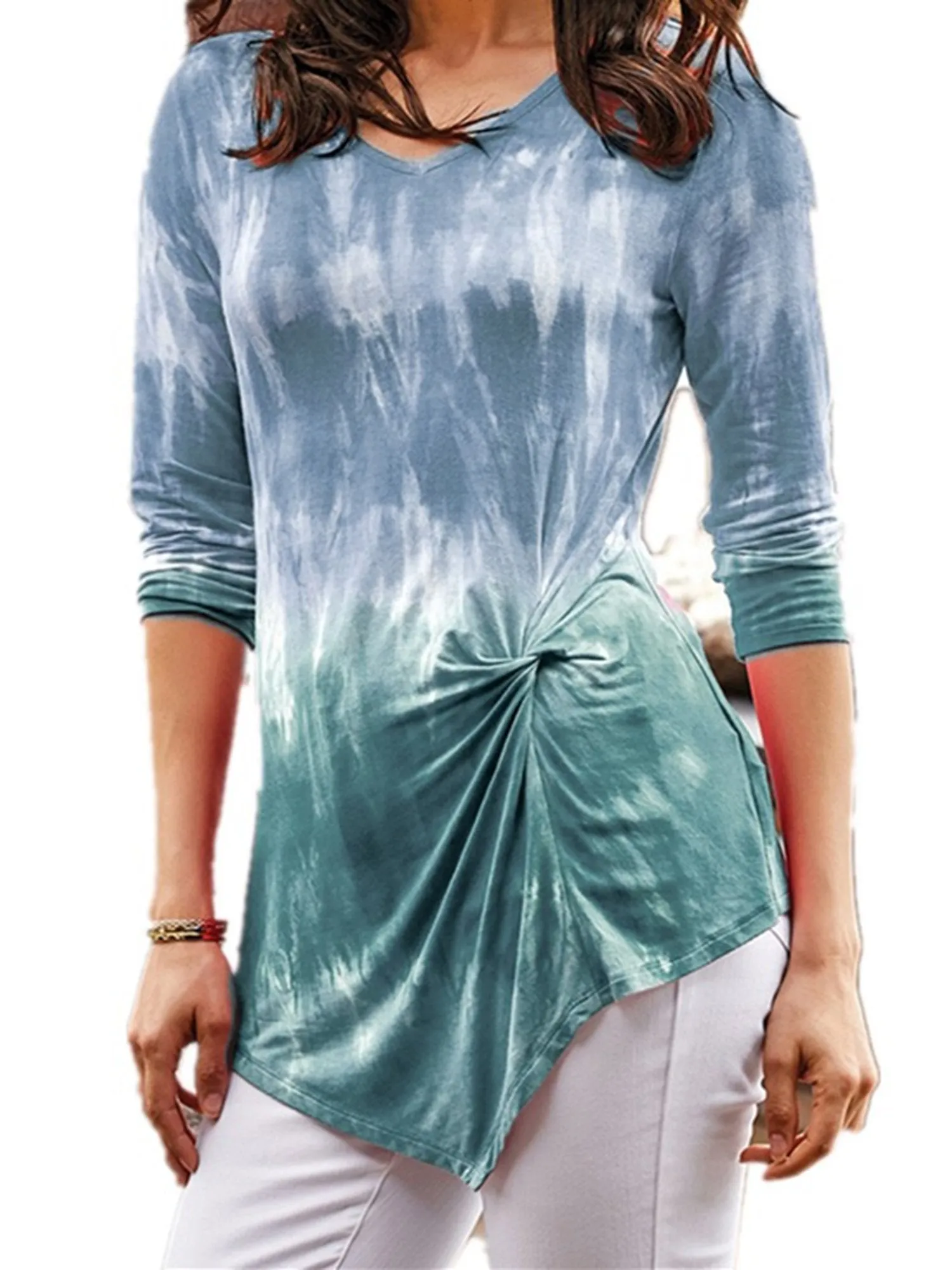 Tie Dye V Neck Long Sleeve Shirt