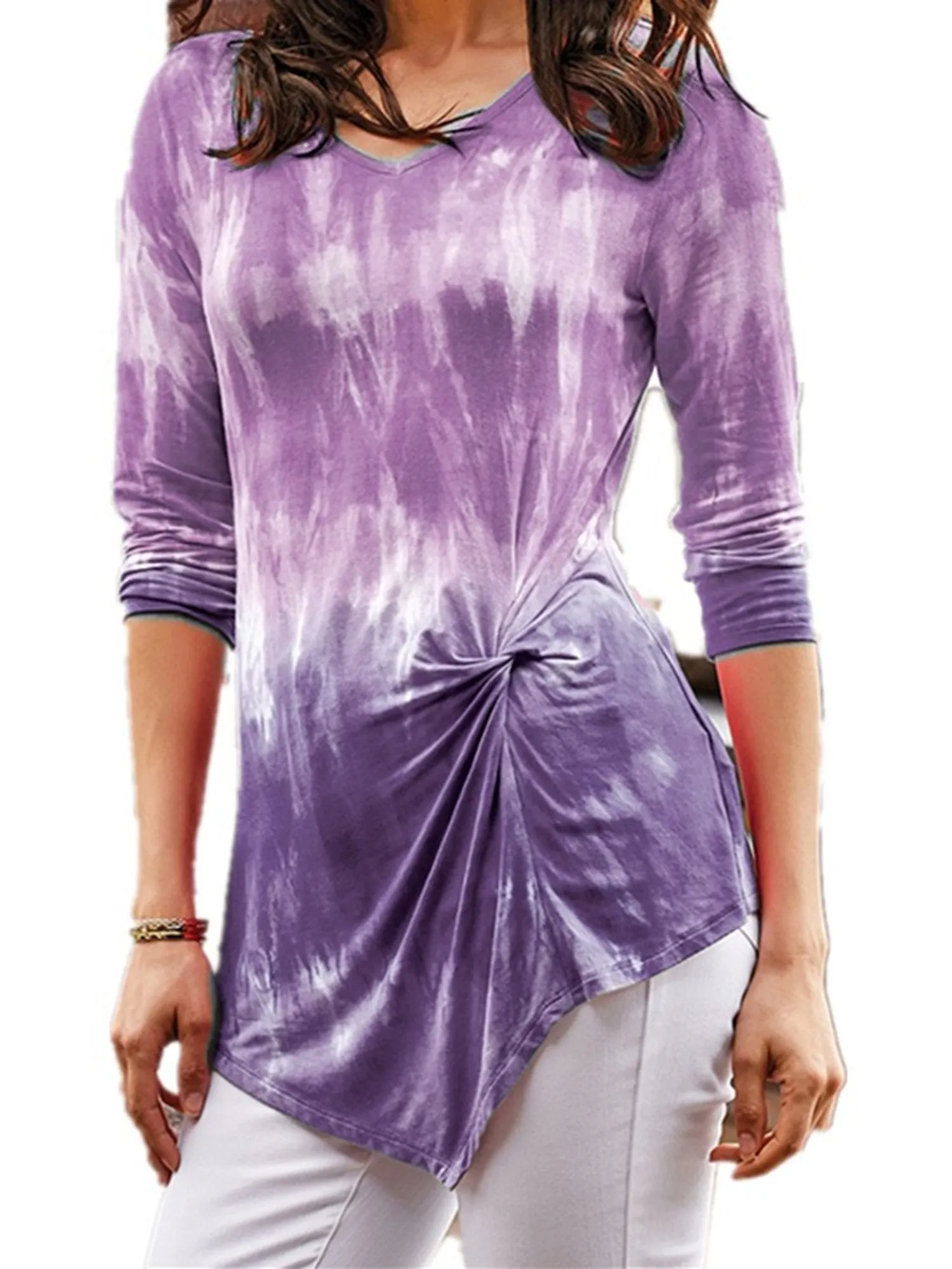 Tie Dye V Neck Long Sleeve Shirt