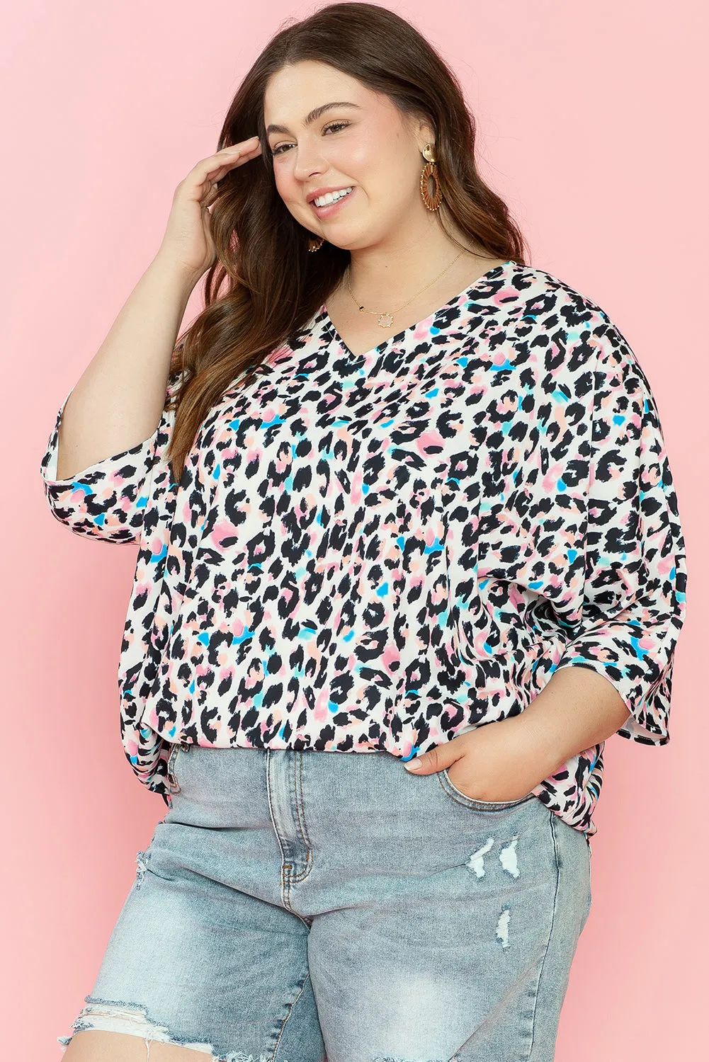 V Neck Batwing Sleeve Plus Size Top