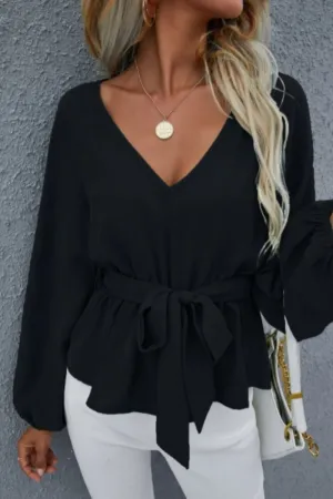 V Neck Full Sleeves Tie Front Top