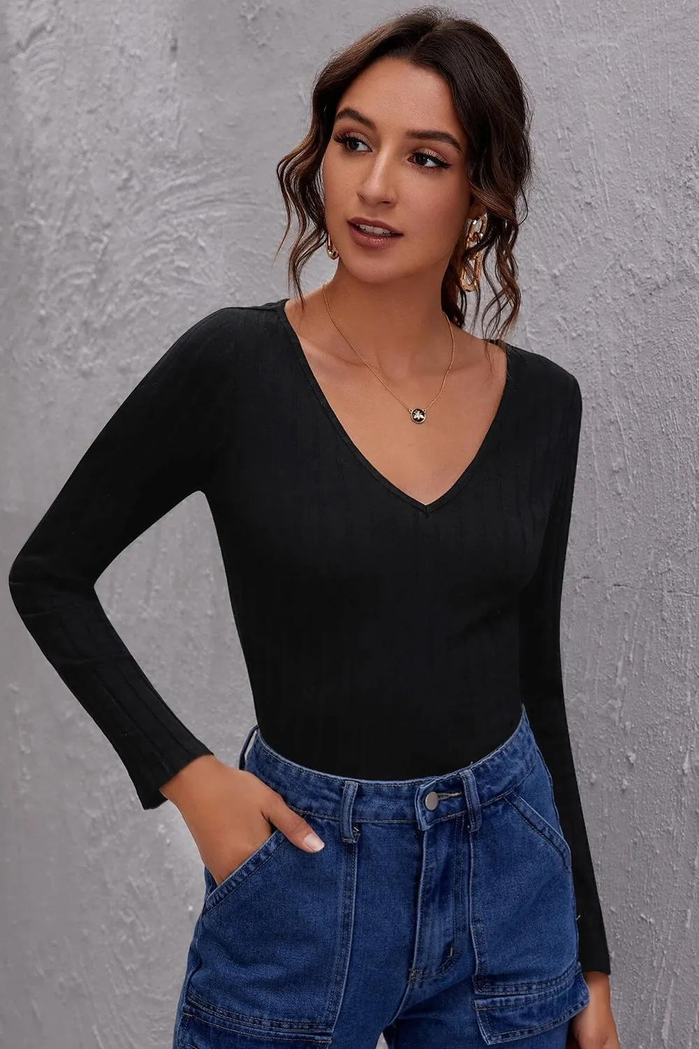 V Neck Rib Top