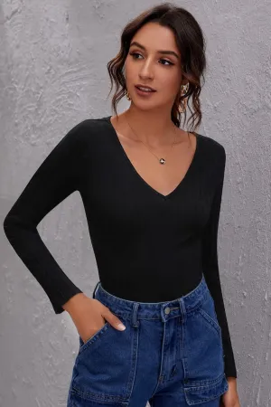 V Neck Rib Top