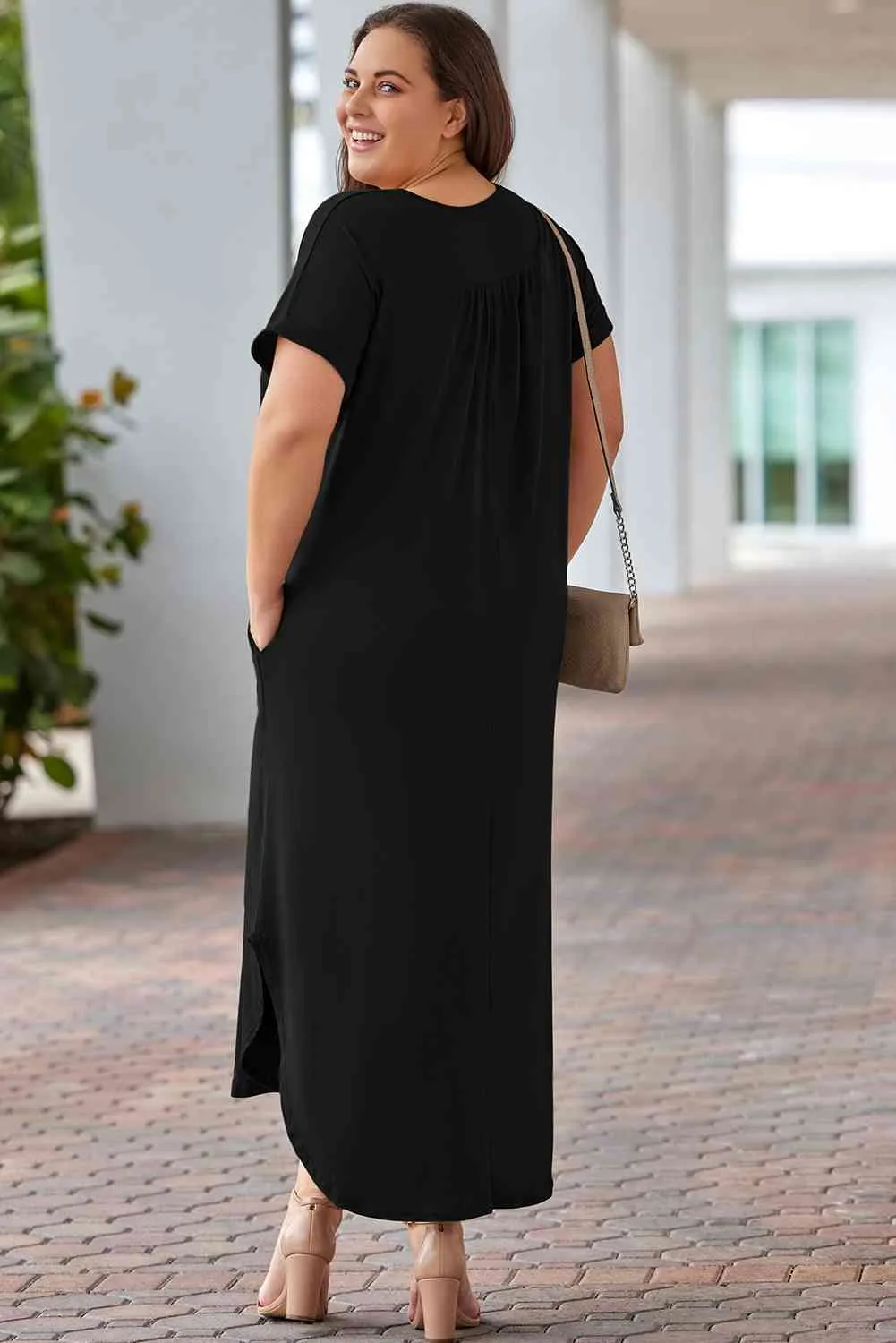 V-Neck Short Sleeve Maxi Dress