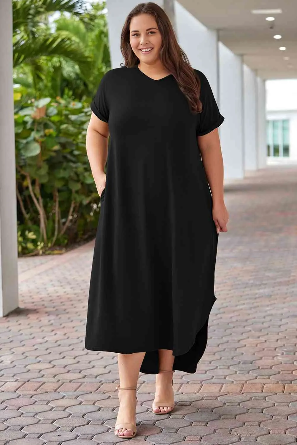 V-Neck Short Sleeve Maxi Dress