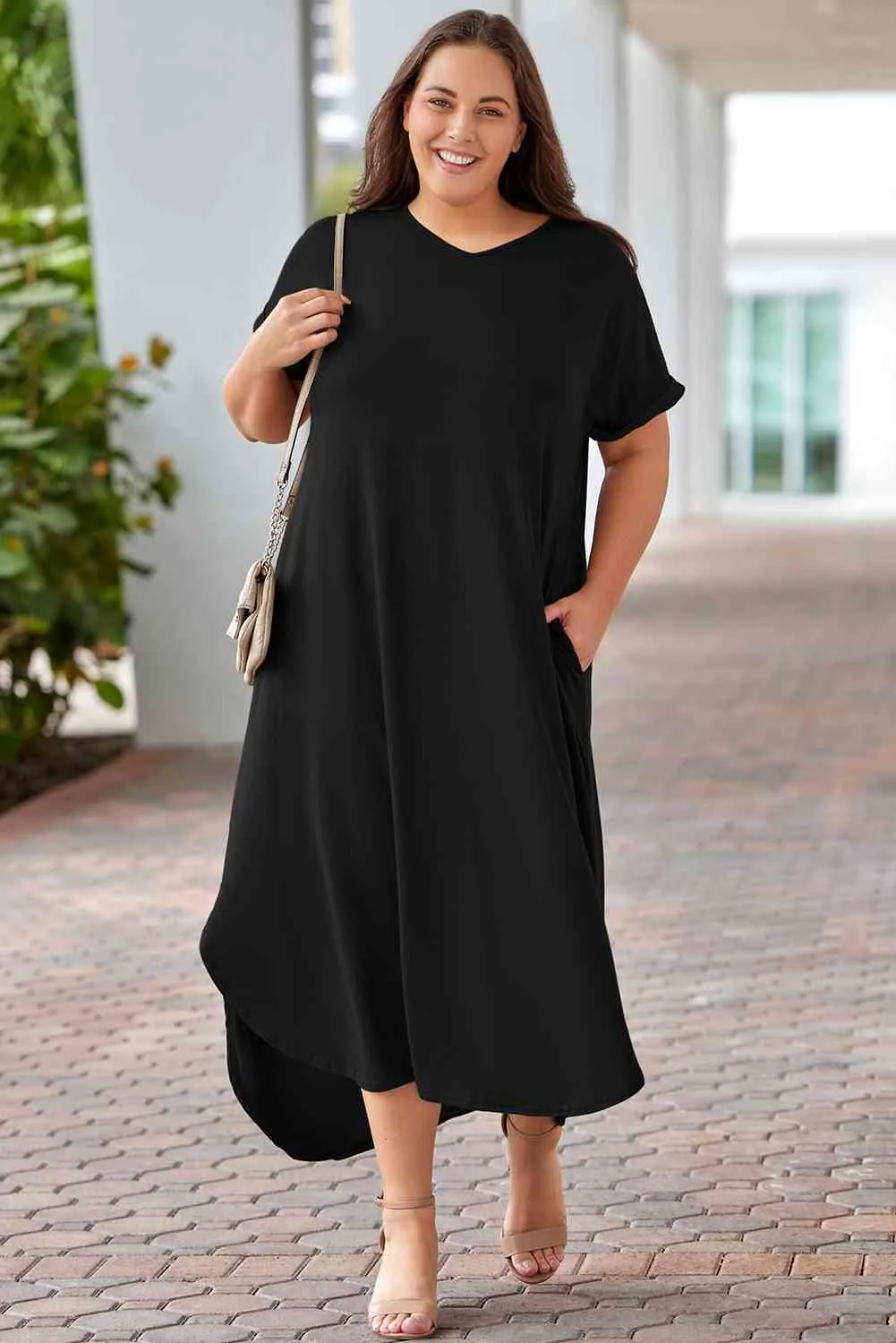 V-Neck Short Sleeve Maxi Dress