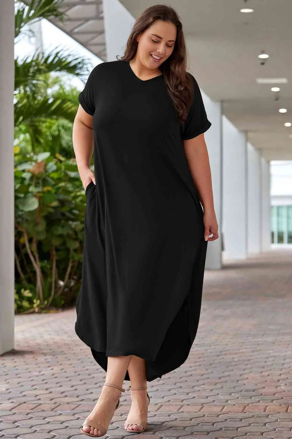 V-Neck Short Sleeve Maxi Dress