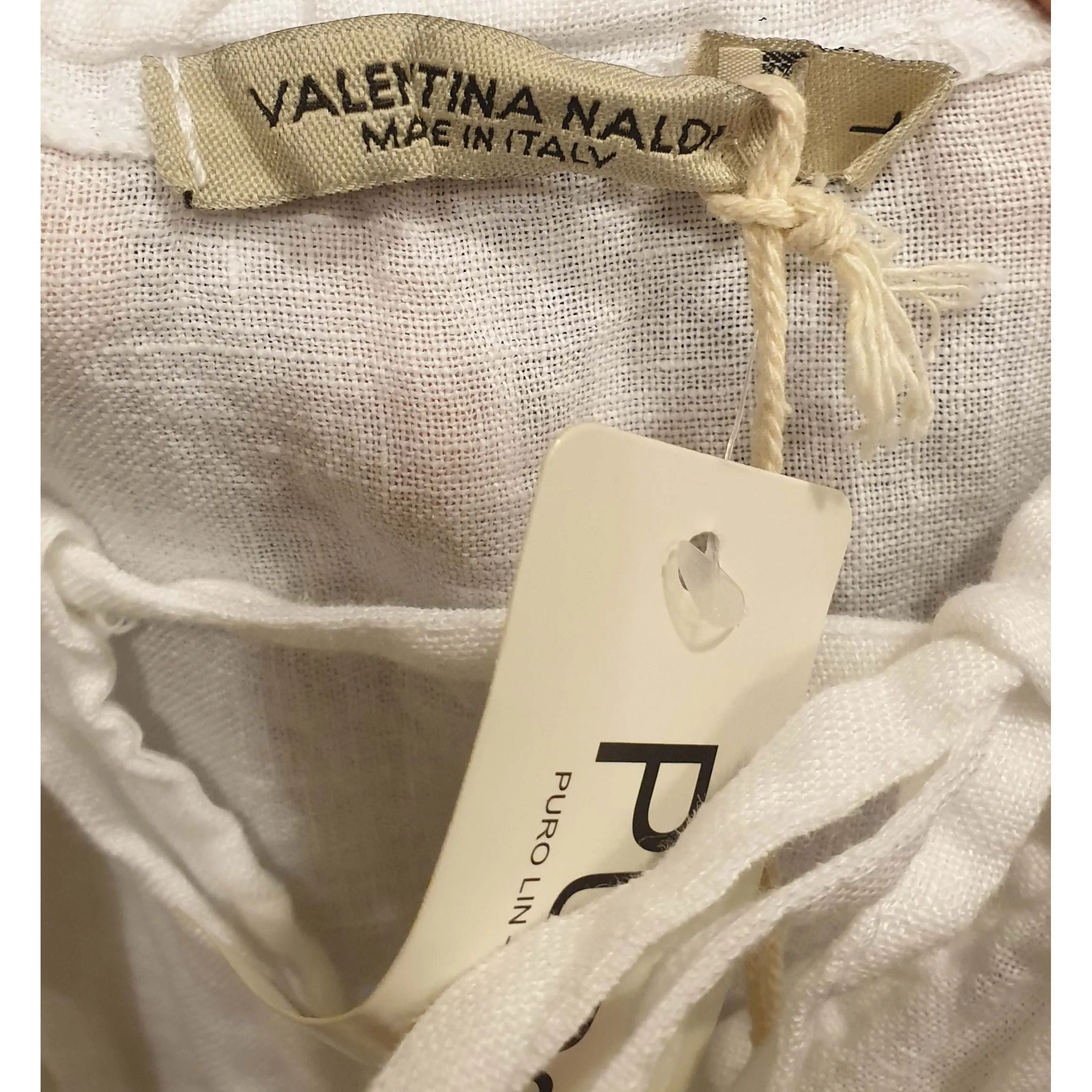 Valentina Naldi white 100% linen spagetti strap dress size L (best fits size 12-14)