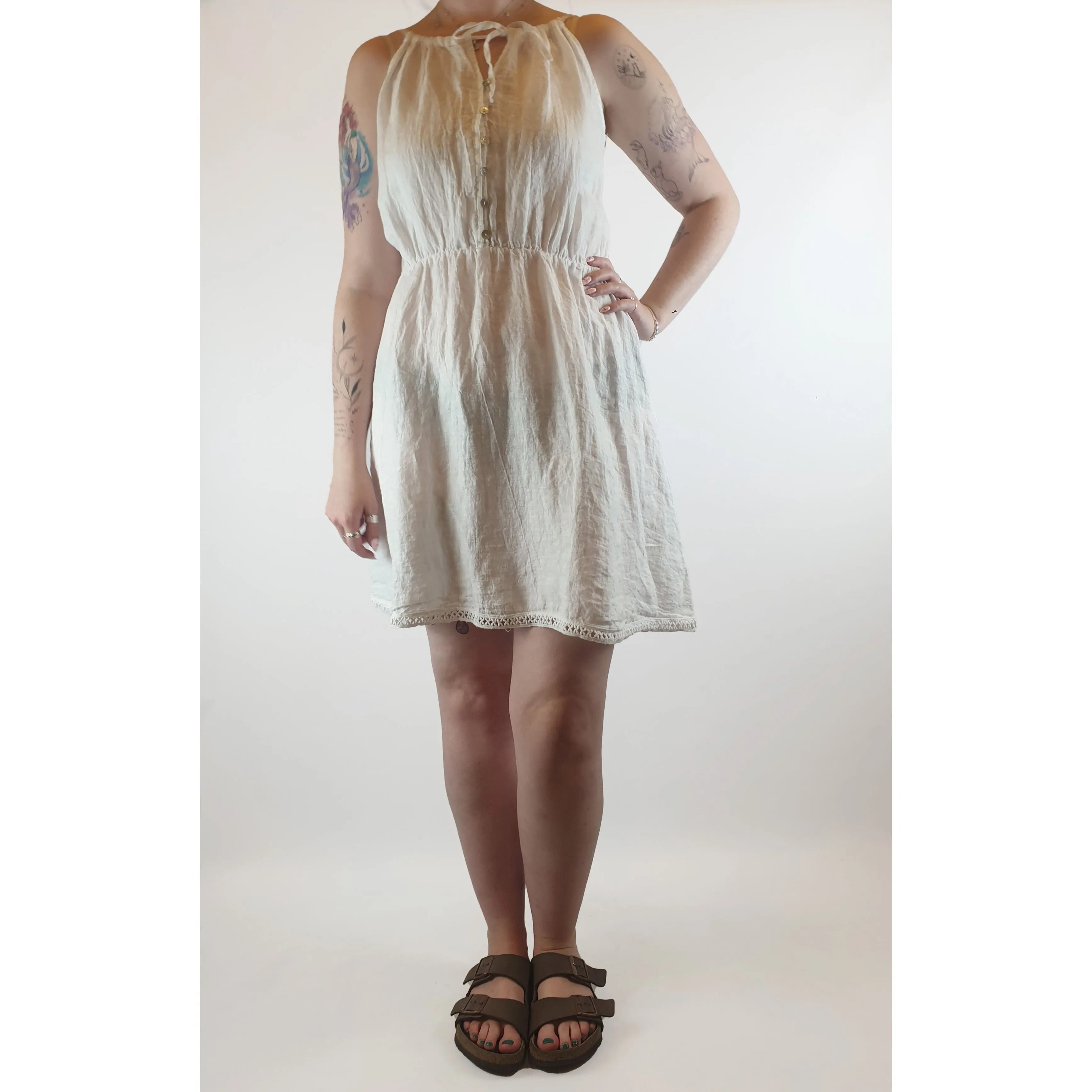 Valentina Naldi white 100% linen spagetti strap dress size L (best fits size 12-14)