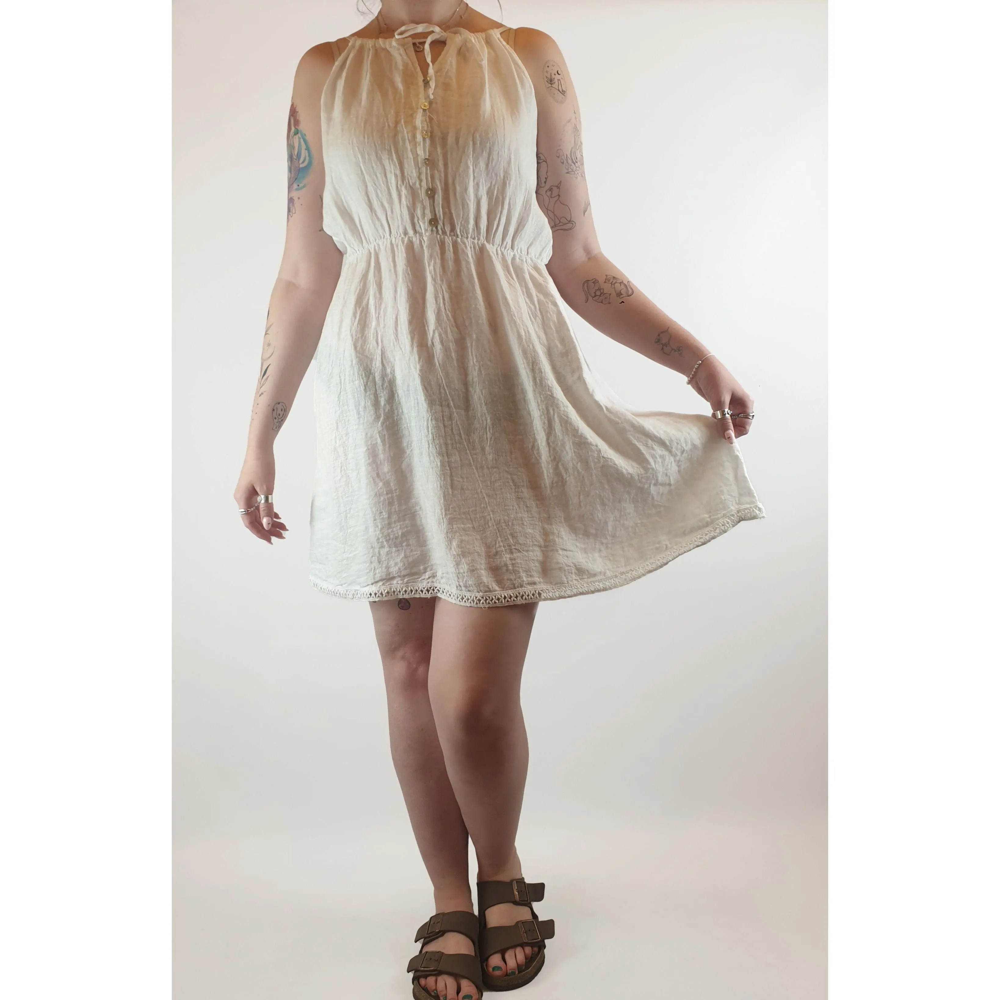 Valentina Naldi white 100% linen spagetti strap dress size L (best fits size 12-14)