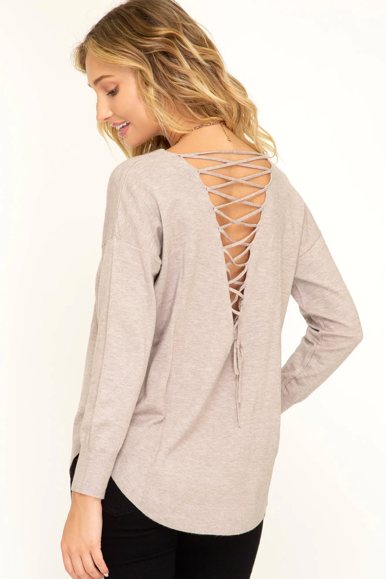 Woman V Neck Back Lace Sweater top