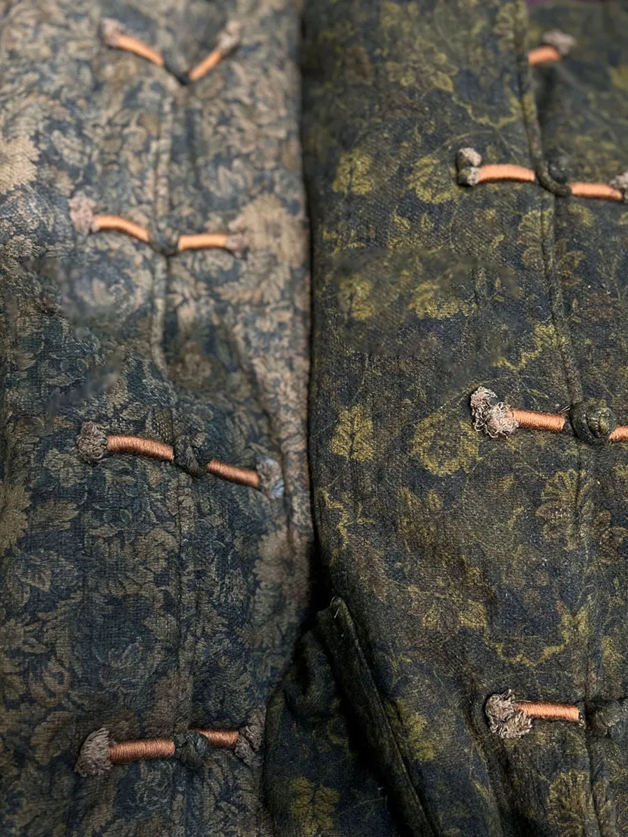 Women Winter Vintage Floral Linen Padded Jacket