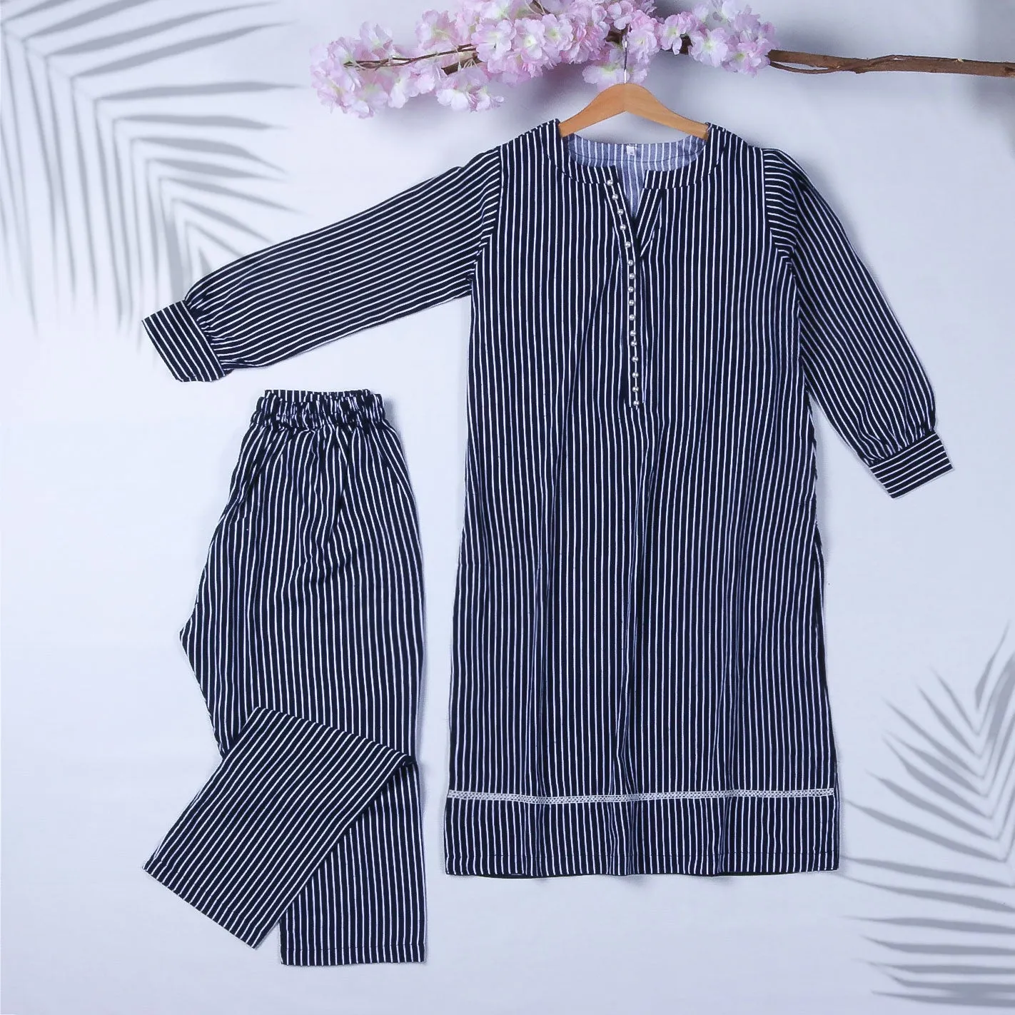 Women's 2Pcs Printed Suit Color Navy-Blue