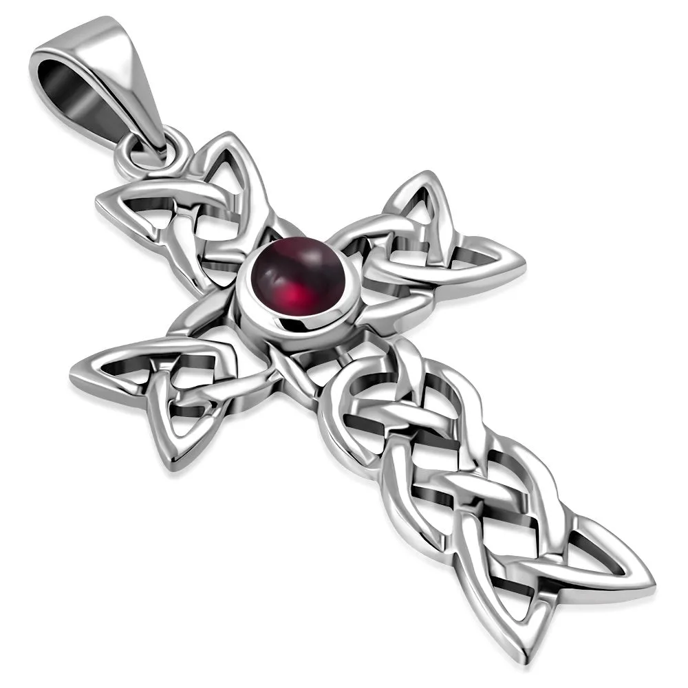 Women's Simulated Gemstone Cross Celtic Knot 925 Sterling Silver Pendant Necklace