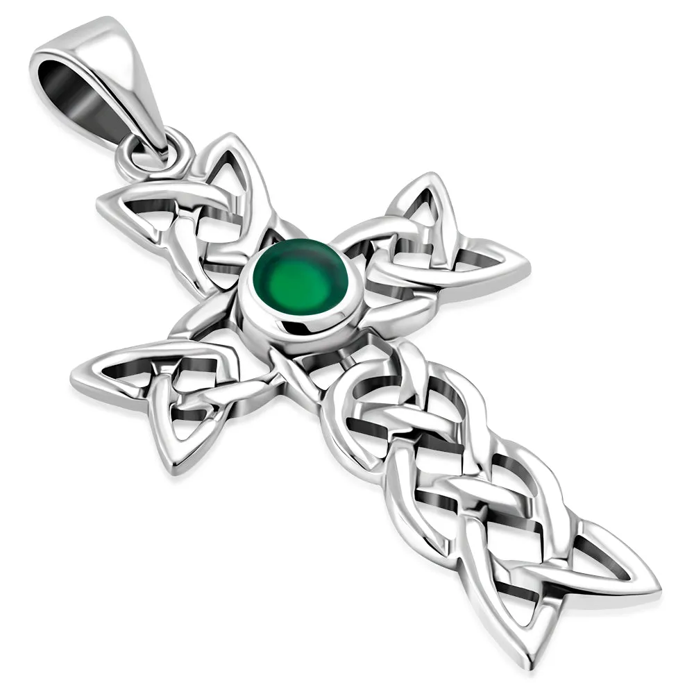 Women's Simulated Gemstone Cross Celtic Knot 925 Sterling Silver Pendant Necklace