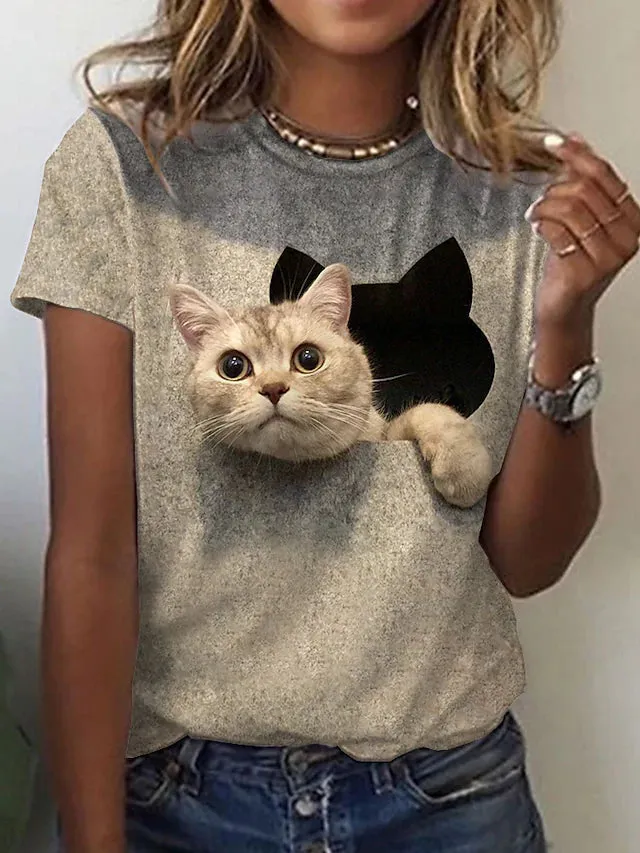 Women's T shirt Graphic Cat Print