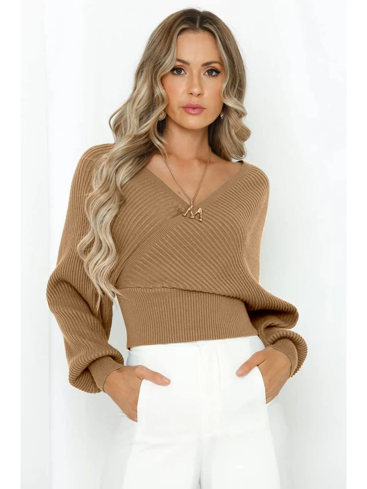 Wrap V-Neck Knit Chunky Sweater