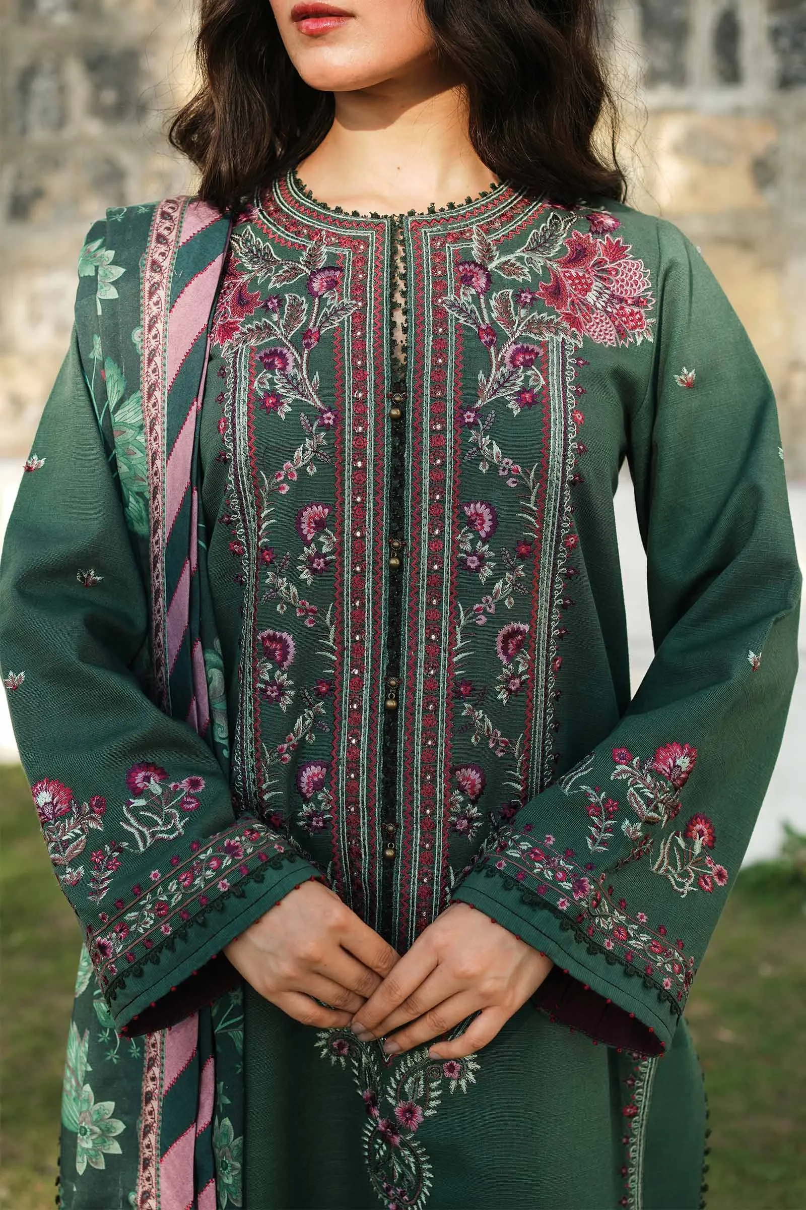 ZW22-1A | Zara Shahjahan Coco Winter Collection 2022 | Unstitched Embroidered Khaddar Linen  Suits